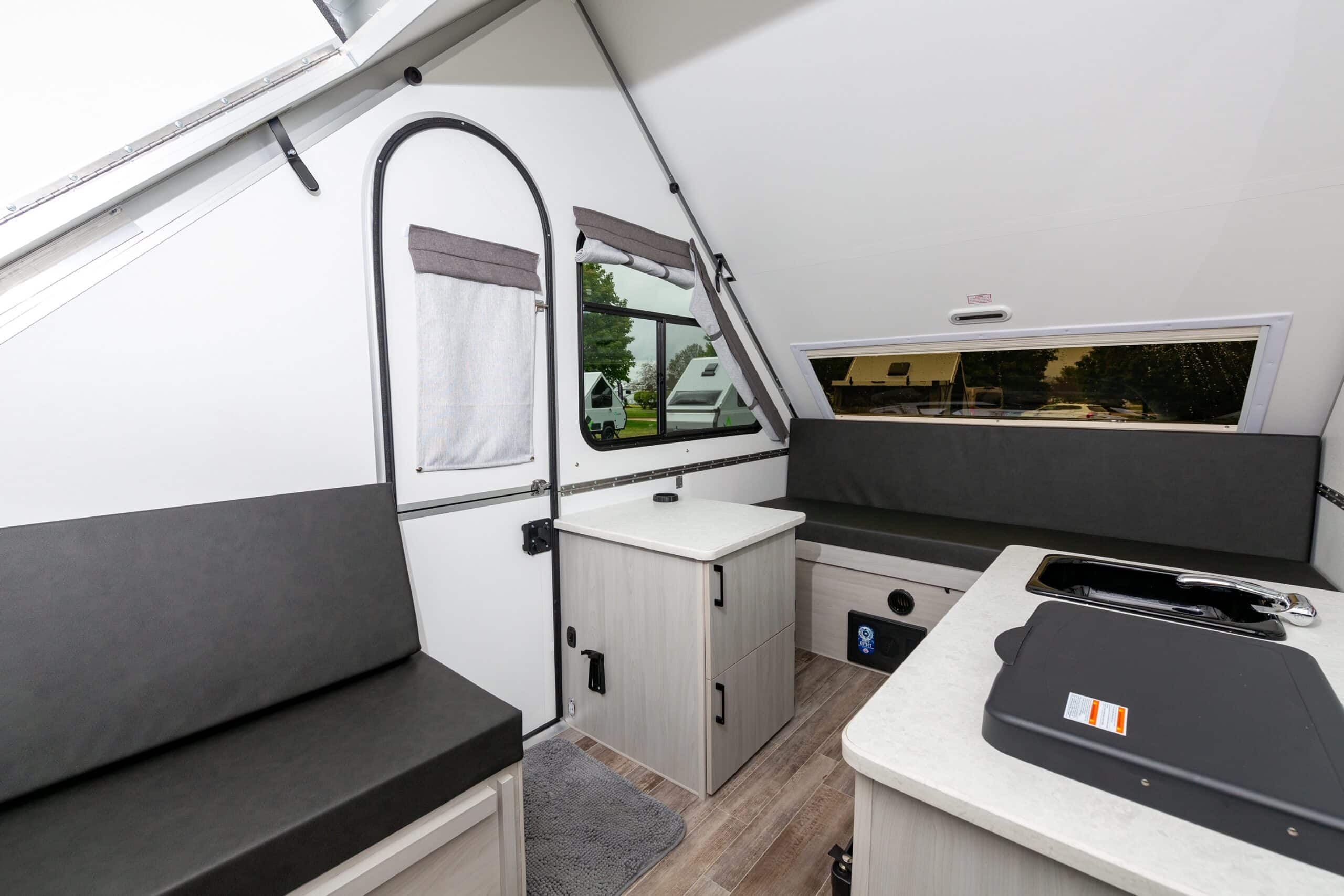 rv with couch and sink